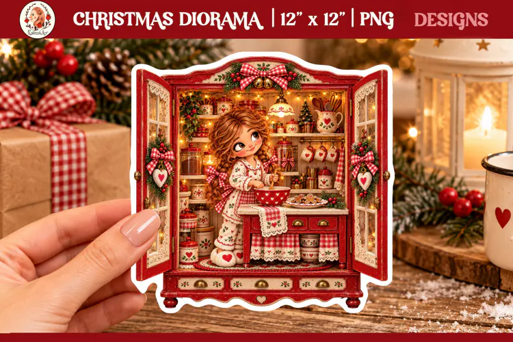 Cozy Christmas miniature diorama PNG