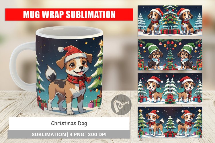 Mug Wrap Design Cartoon Christmas Dog