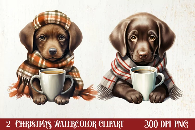 Christmas Dog And Coffee Clipart, Christmas Clipart