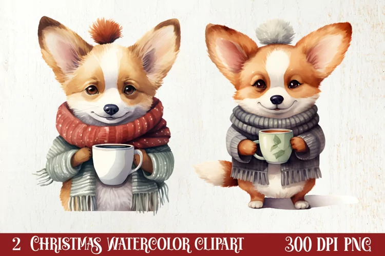 Christmas Dog And Coffee Clipart, Christmas Clipart