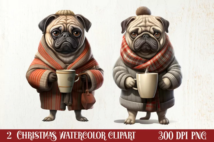 Christmas Dog And Coffee Clipart, Christmas Clipart