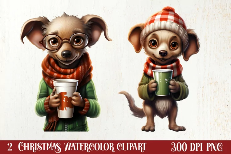 Christmas Dog And Coffee Clipart, Christmas Clipart