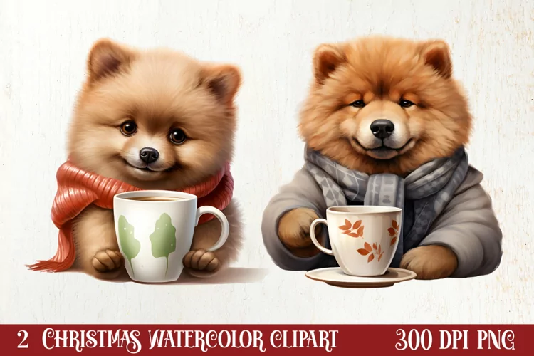 Christmas Dog And Coffee Clipart, Christmas Clipart