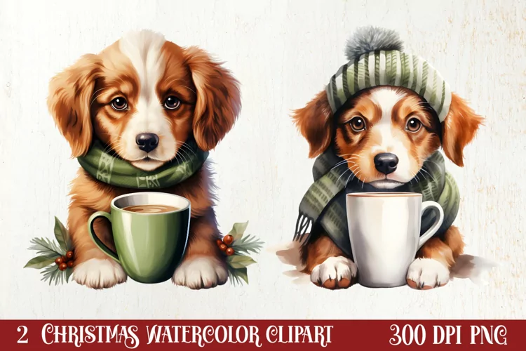 Christmas Dog And Coffee Clipart, Christmas Clipart