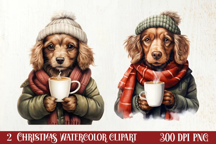 Christmas Dog And Coffee Clipart, Christmas Clipart