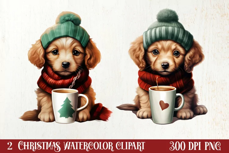 Christmas Dog And Coffee Clipart, Christmas Clipart