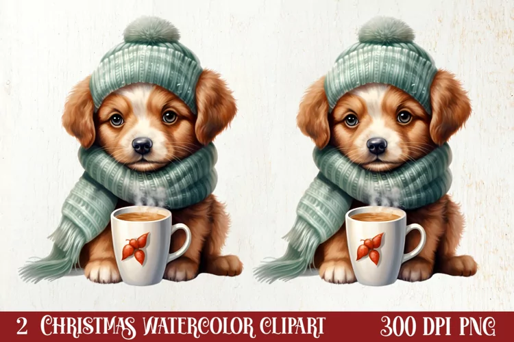 Christmas Dog And Coffee Clipart, Christmas Clipart