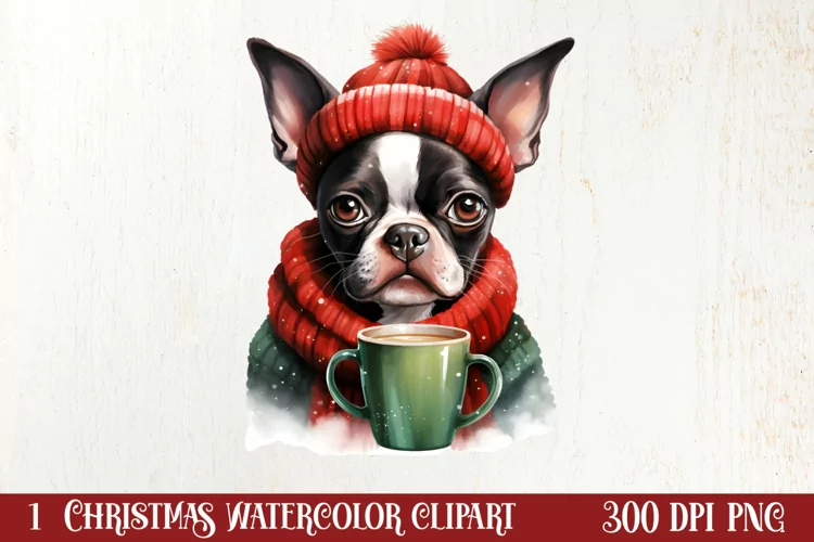 Christmas Dog And Coffee Clipart, Christmas Clipart