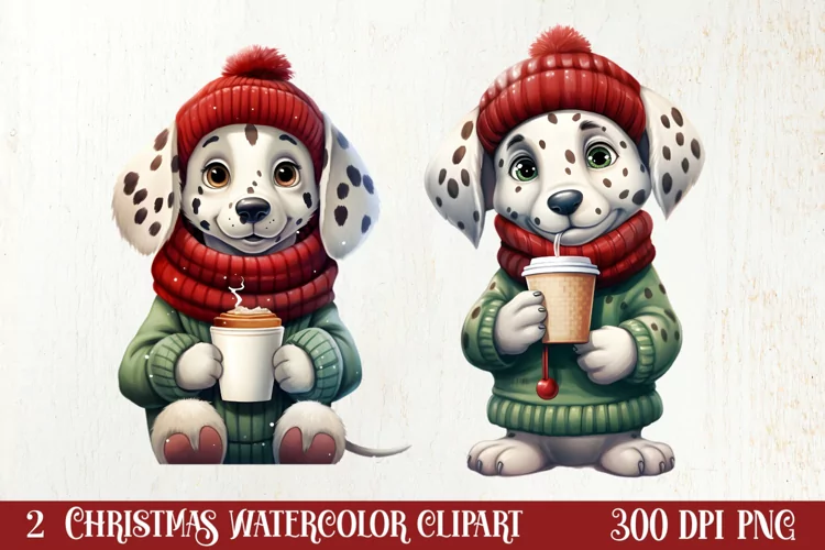 Christmas Dog And Coffee Clipart, Christmas Clipart
