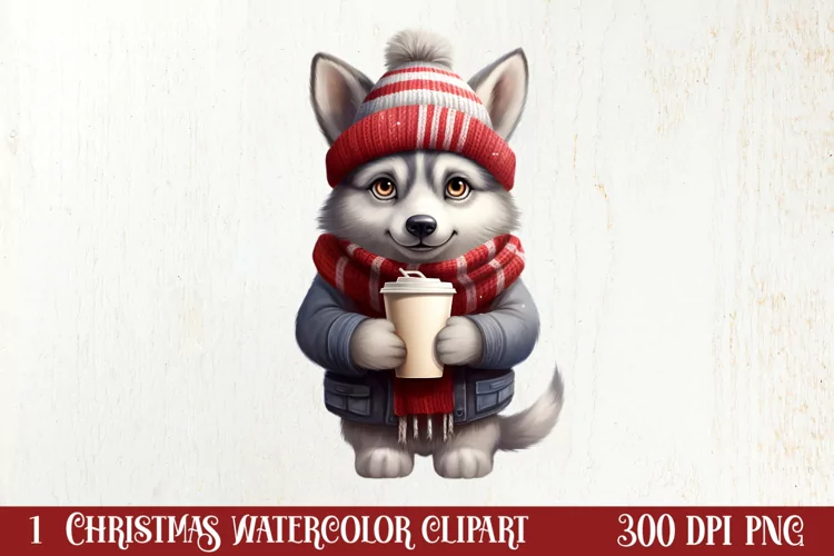 Christmas Dog And Coffee Clipart, Christmas Clipart