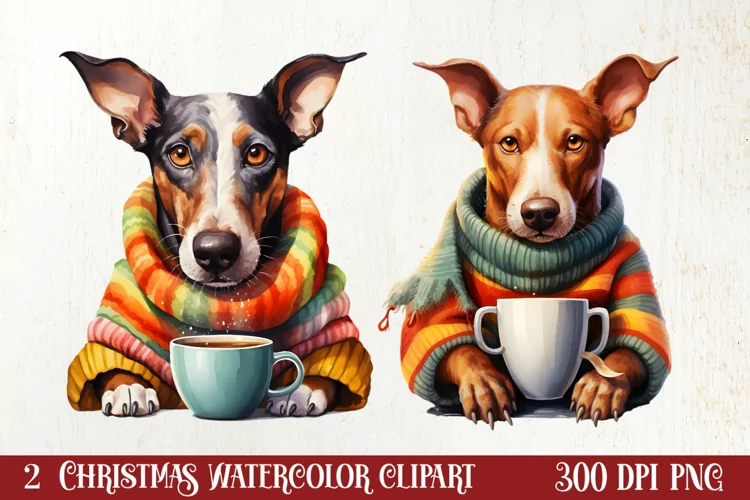 Christmas Dog And Coffee Clipart, Christmas Clipart