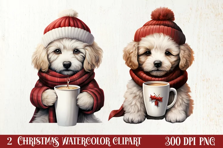 Christmas Dog And Coffee Clipart, Christmas Clipart