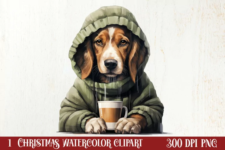 Christmas Dog And Coffee Clipart, Christmas Clipart