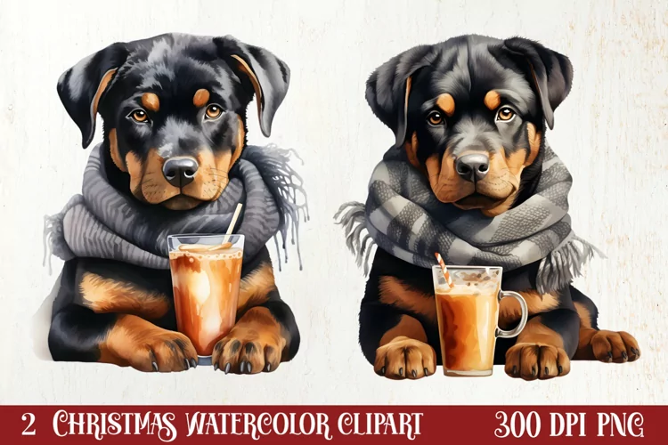Christmas Dog And Coffee Clipart, Christmas Clipart