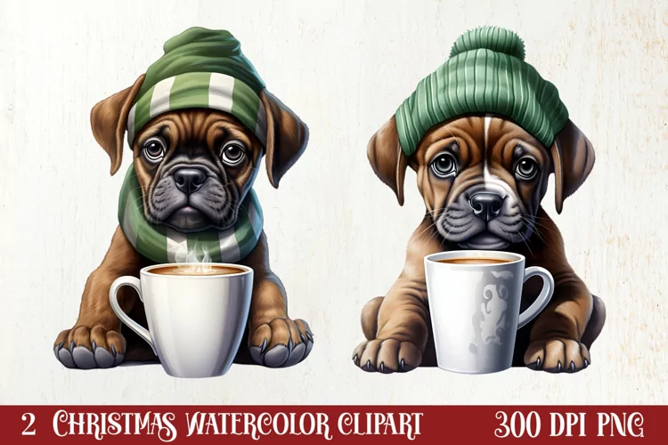 Christmas Dog And Coffee Clipart, Christmas Clipart