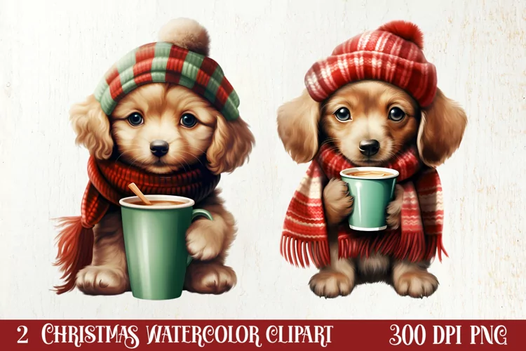 Christmas Dog And Coffee Clipart, Christmas Clipart