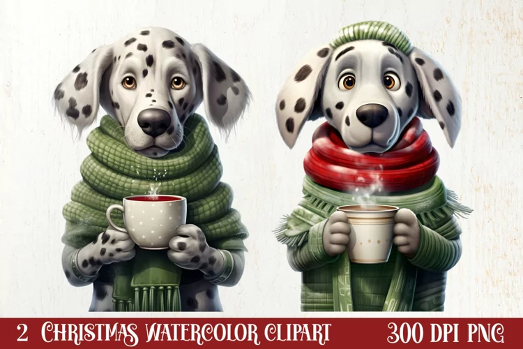 Christmas Dog And Coffee Clipart, Christmas Clipart