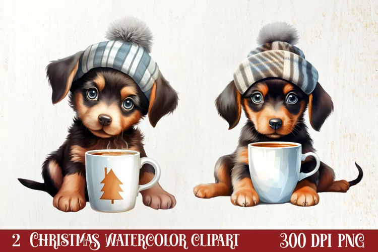 Christmas Dog And Coffee Clipart, Christmas Clipart