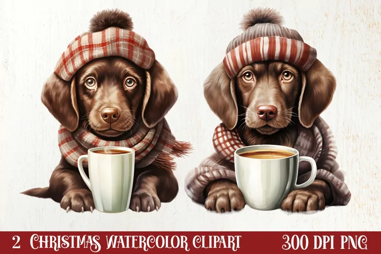 Christmas Dog And Coffee Clipart, Christmas Clipart