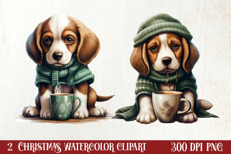 Christmas Dog And Coffee Clipart, Christmas Clipart