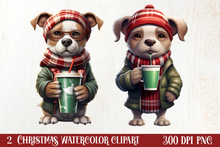 Christmas Dog And Coffee Clipart, Christmas Clipart
