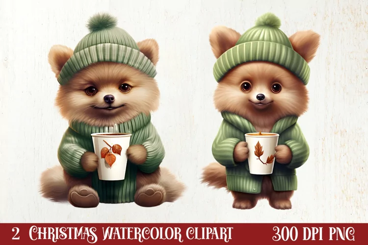 Christmas Dog And Coffee Clipart, Christmas Clipart