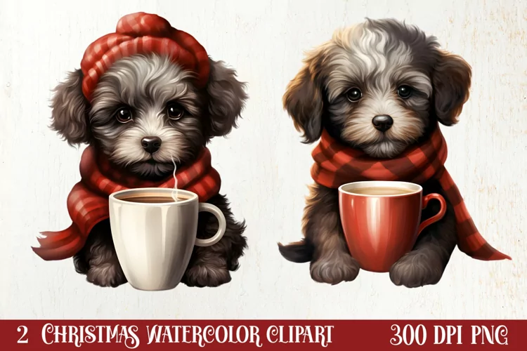 Christmas Dog And Coffee Clipart, Christmas Clipart