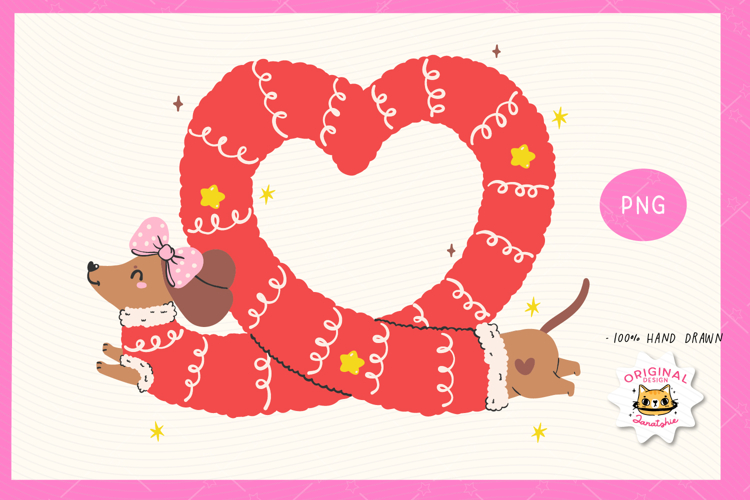Cute Christmas Dachshund Dog Heart Shape Sublimation PNG
