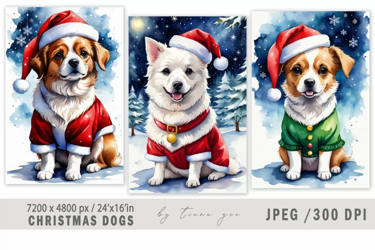 Cute Christmas dog illustrations for prints- 3JPEG files