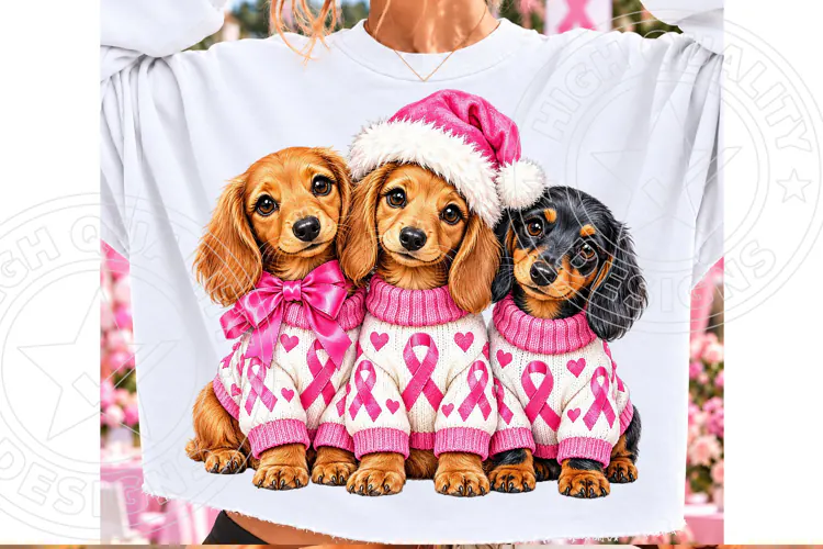 Christmas Dog Lover Pink Ribbon Breast Cancer Awareness