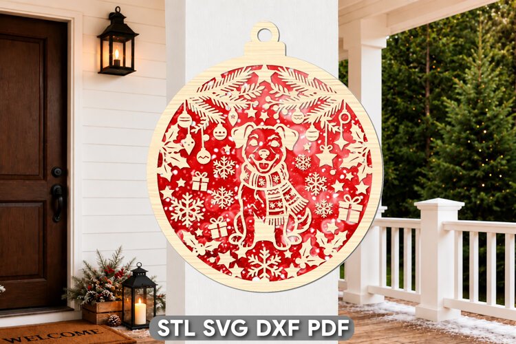 Christmas Dog Ornament Laser Cut SVG example image 1