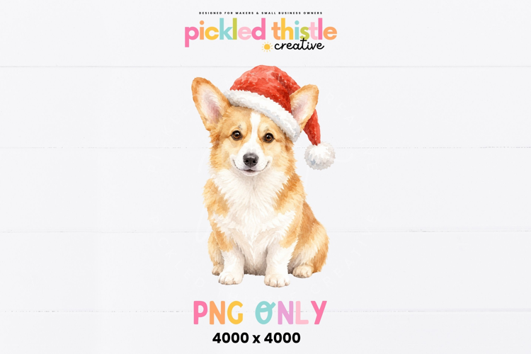 Christmas Corgi PNG, Watercolor Corgi Santa Hat
