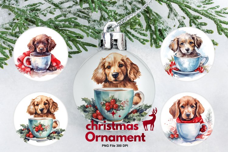 Christmas Dog Ornament Circle Dog Coffee Winter Decorate example image 1