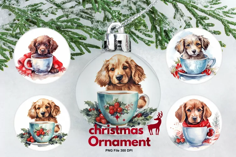 Christmas Dog Ornament Circle Dog Coffee Winter Decorate