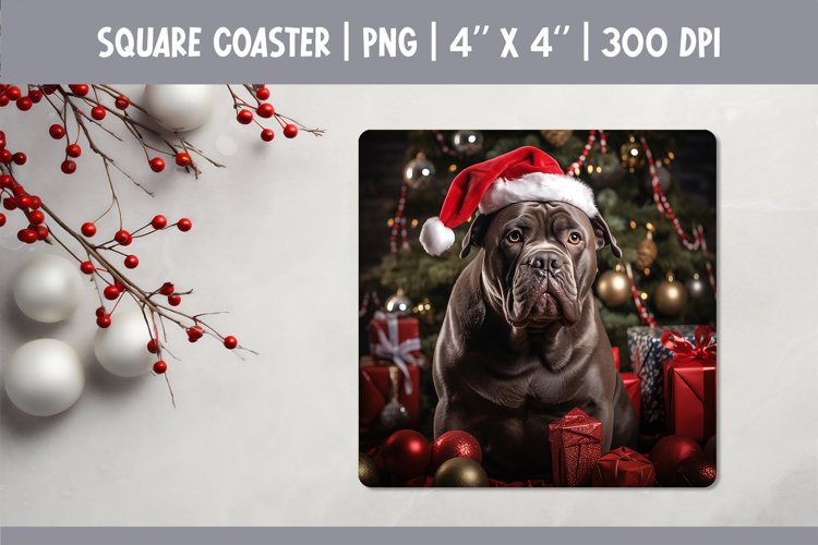 Christmas Dog Square Coaster Sublimation Design| Cane Corso