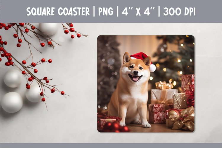 Christmas Dog Square Coaster Sublimation Design| shiba inu