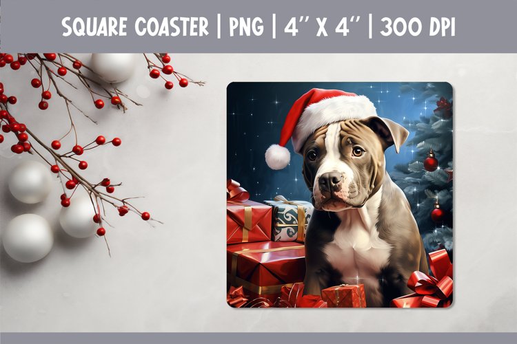 Christmas Dog Coaster Sublimation Design| staffordshire