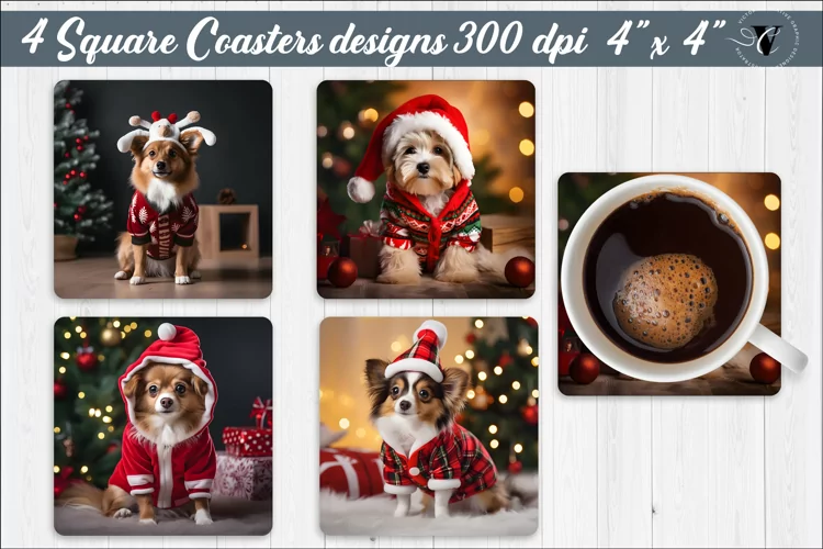 Christmas Square Coasters | Dog sublimation