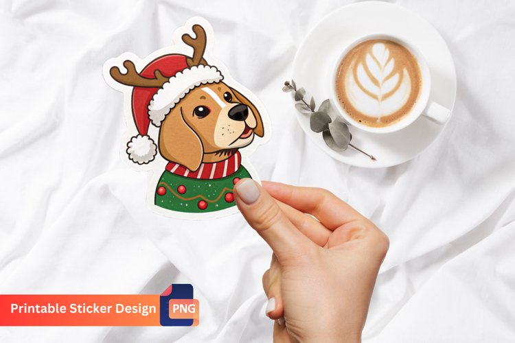 Christmas Dog Sticker, Festive Puppy Sticker, Dog Lover