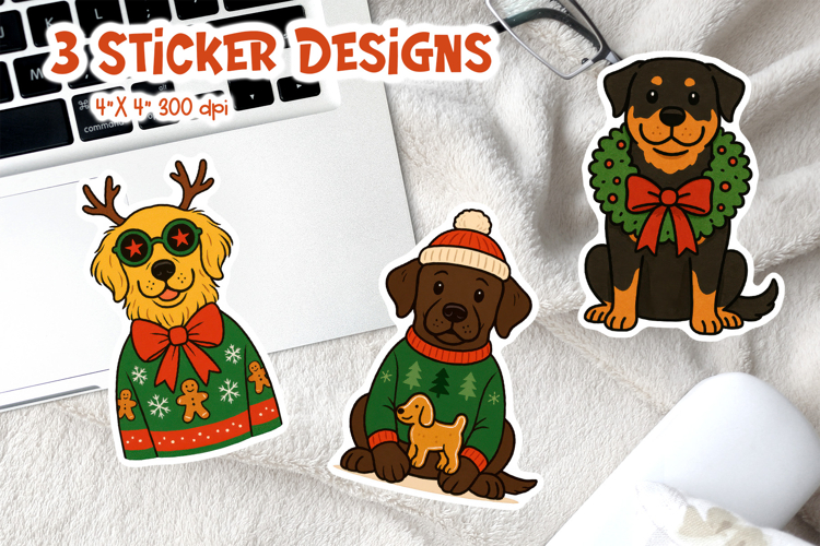 Christmas Dog Vintage Stickers | Golden Lab Rottweiler