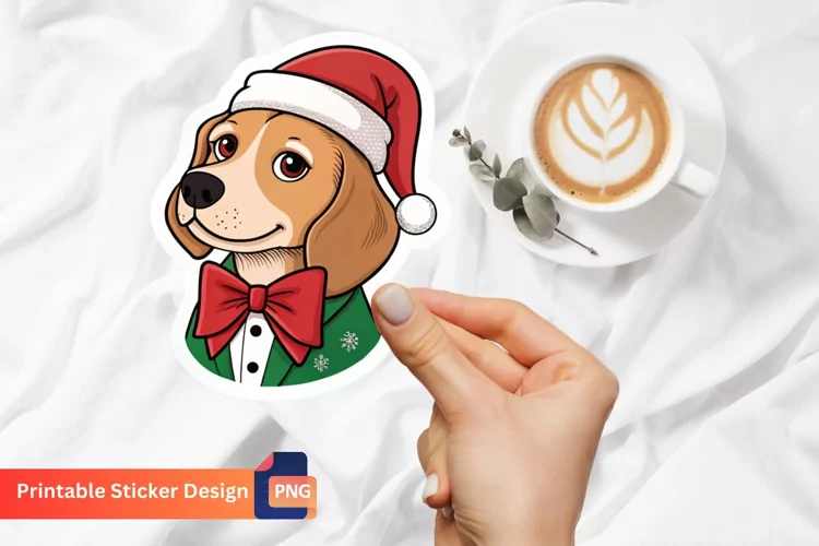 Christmas Dog Sticker, Christmas Puppy Sticker