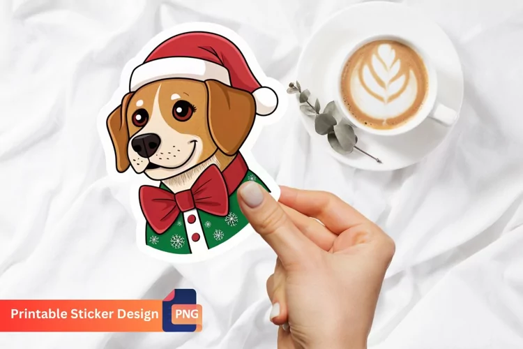 Christmas Dog Sticker, Christmas Puppy Sticker