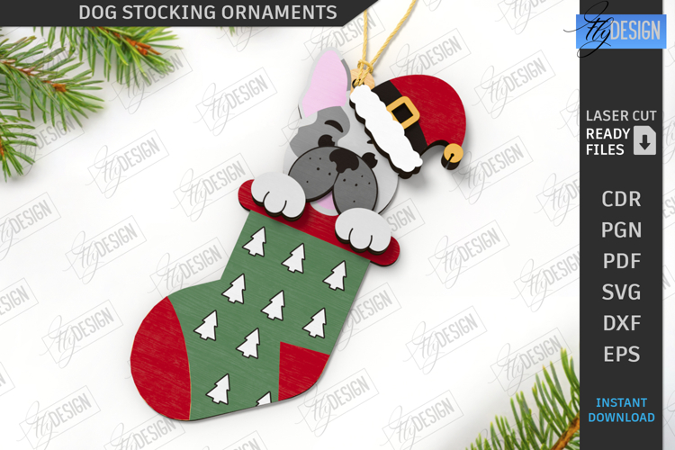 Christmas Dog Stocking Ornament Laser Cut | Layered Tree Toy