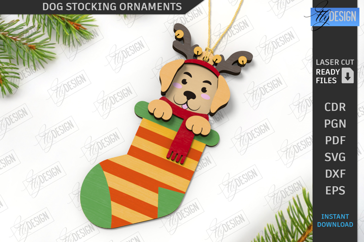Christmas Dog Stocking Ornament Laser Cut | Layered Tree Toy