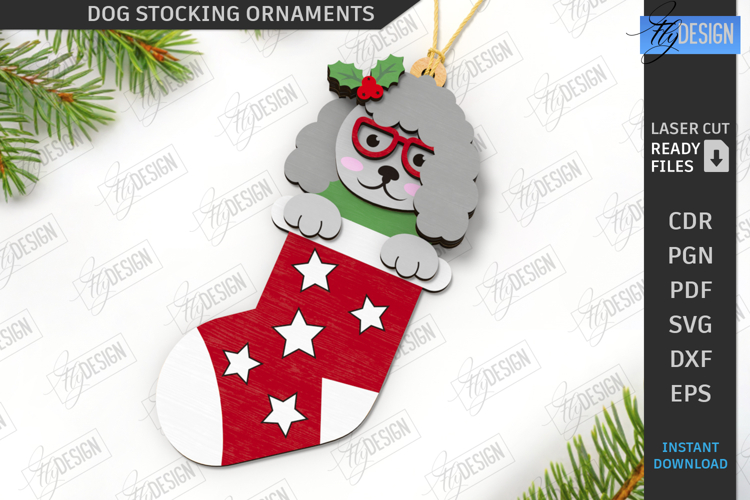 Christmas Dog Stocking Ornament Laser Cut | Layered Tree Toy