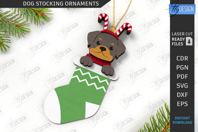 Christmas Dog Stocking Ornament Laser Cut | Layered Tree Toy