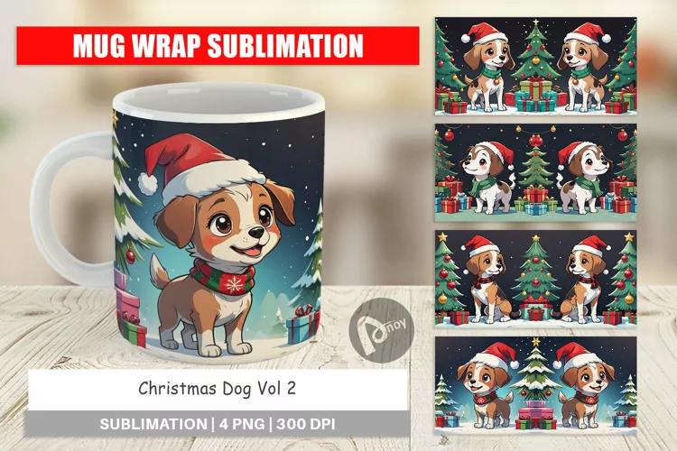 Mug Wrap Design Cartoon Christmas Dog