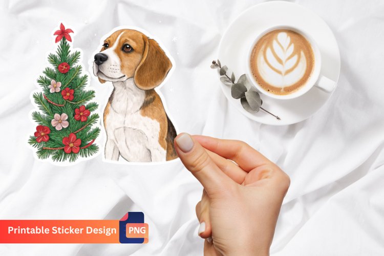 Christmas Dog With Tree and Flower Sticker,Christmas Sticker