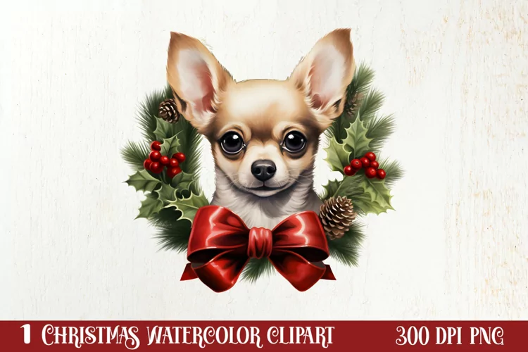 Christmas Dog Wreath Sublimation Clipart, Christmas Dog PNG