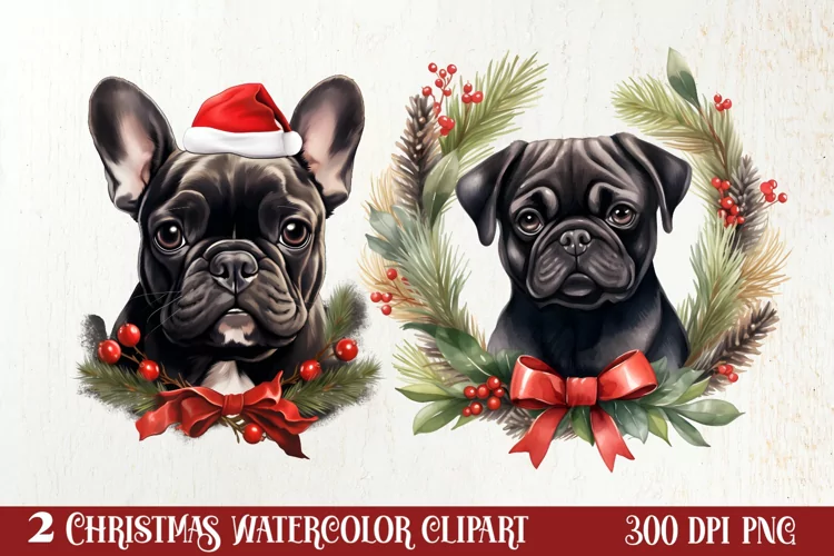Christmas Dog Wreath Sublimation Clipart, Christmas Dog PNG